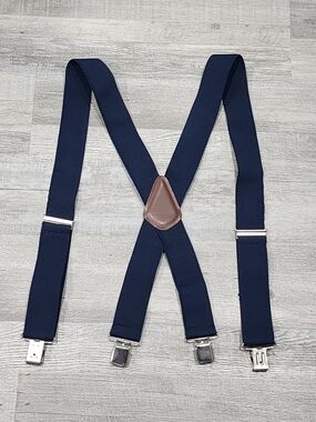 Carhartt Navy Blue Suspenders with Brown Leather Patch Sizes 52
